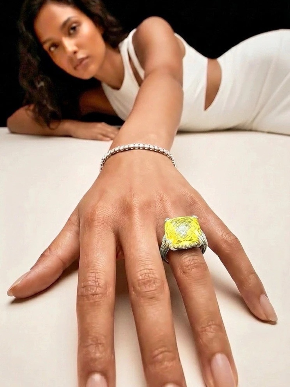 Judith Ripka Citrine Cushion‑Cut Ring Sterling Silver (JR 925) Size 4.5